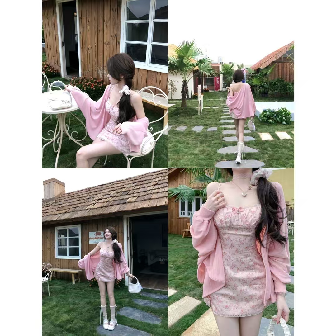 루이 茜 웨이 Sher S 복숭아 지점 봄 편지 봄 달콤함 귀여운 로리타 오픈 가디건 드레스 r50007-2x