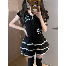 批发日系亚文化可爱辣妹套装女夏季宅系修身短袖<b class='q'>外套</b>上衣蓬蓬裙蛋糕裙