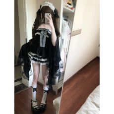 批发日系古早感套装女夏绝美独特蝴蝶结收腰上衣<b class='q'>蓬蓬</b>裙短裙可爱两件套