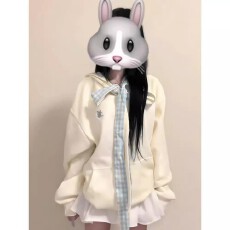 批发<b class='q'>品牌</b>女装专柜撤回~慵懒风蝴蝶结格子绑带连帽卫衣女春秋宽松外套