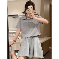 批发  6535棉Polo衫短袖短裤运动套装女夏季宽松显瘦休闲两件套潮