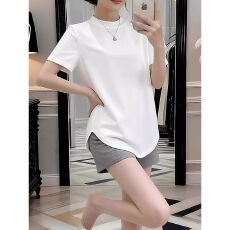 批发95棉<b class='q'>短袖</b><b class='q'>t</b><b class='q'>恤</b>女2026夏季新款百搭打底衫收腰显瘦开叉基础上衣