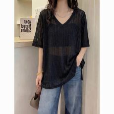批发2026夏季新款薄款微透<b class='q'>短袖</b><b class='q'>T</b><b class='q'>恤</b>女百搭显瘦遮肉微胖心机上衣服