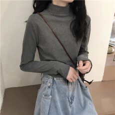 批发【官图德绒】美式复古修身显瘦长袖<b class='q'>T</b><b class='q'>恤</b>女时尚百搭简约纯色上衣潮