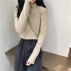 批发【官图德绒】美式复古修身显瘦长袖<b class='q'>T</b><b class='q'>恤</b>女时尚百搭简约纯色打底衫