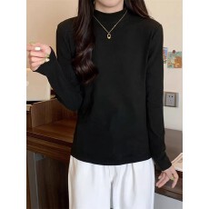 批发【官图德绒】美式复古修身显瘦长袖<b class='q'>T</b><b class='q'>恤</b>女时尚百搭简约通勤上衣超