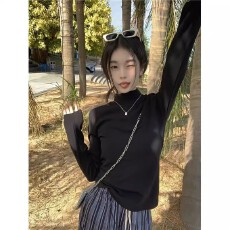 批发【官图德绒】美式修身显瘦长袖<b class='q'>T</b><b class='q'>恤</b>女时尚百搭简约纯色上衣女ins潮