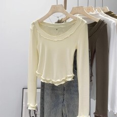 批发【官图冰丝螺纹1*1-230克】美式复古长袖<b class='q'>T</b><b class='q'>恤</b>女时尚百搭纯色打底衫