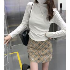 批发美式复古长袖T恤女时尚百搭休闲简约纯色<b class='q'>打底衫</b>简约女士上衣ins潮