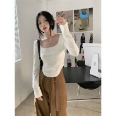 批发【官图莫代尔螺纹】美式<b class='q'>街头</b>长袖T恤女修身显瘦时尚百搭简约上衣