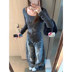 批发【官图1*1人棉260克】美式复古<b class='q'>长袖</b><b class='q'>T</b><b class='q'>恤</b><b class='q'>女</b>时尚百搭简约辣妹打底衫