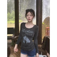 批发【官图1*1人棉260克】韩版复古<b class='q'>长袖</b><b class='q'>T</b><b class='q'>恤</b><b class='q'>女</b>休闲百搭简约<b class='q'>女</b>士打底衫