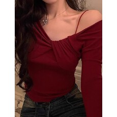 批发【官图人棉】美式复古<b class='q'>街头</b>长袖T恤女修身显瘦时尚百搭打底衫上衣