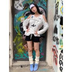 批发【官图有氨直贡尼】美式复古修身显瘦长袖T恤女时尚百搭辣妹上衣