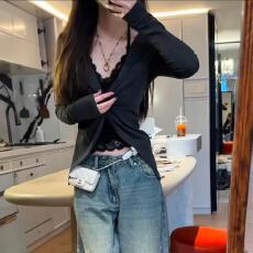 批发【官图人棉罗纹1x1-260克】韩版纯欲风长袖T恤女时尚百搭打底衫潮