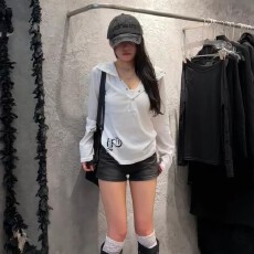 官图5087雪花棉韩版辣妹风休闲百搭长袖T恤女修身显瘦上衣潮