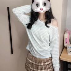 批发【官图天丝螺纹110克】美式复古甜美斜肩长袖T恤女时尚百搭上衣潮