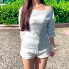 批发【官图天丝螺纹110克】韩版复古甜美斜肩长袖T恤女时尚百搭上衣潮