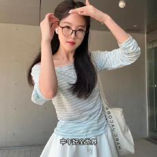 批发【官图天丝螺纹110克】韩版复古甜美蕾丝长袖T恤女时尚百搭上衣潮