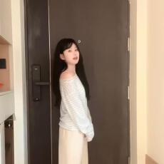 批发【官图天丝螺纹110克】美式复古甜美斜肩长袖T恤女休闲百搭上衣潮