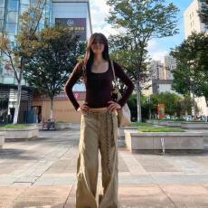 批发【官图莱雅消光-210克】美式复古长袖t恤女<b class='q'>修身</b>显瘦辣妹风上衣潮