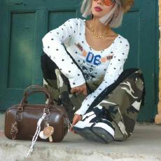 批发【官图冰丝螺纹】美式复古星星满印<b class='q'>修身</b>显瘦长袖t恤女辣妹风上衣