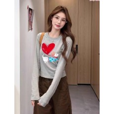 批发【官图人棉】美式<b class='q'>街头</b>辣妹风长袖t恤女设计感小众印花女士上衣ins