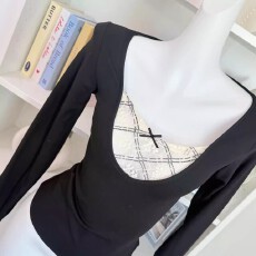 官图1*1螺纹德绒260克韩版纯欲风长袖t恤女时尚百搭设计上衣