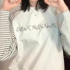 批发【官图牛奶丝180克】美式复古长袖T恤女春季新款宽松显瘦甜妹上衣