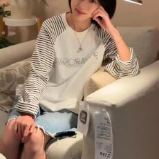 批发【官图牛奶丝180克】美式复古宽松显瘦长袖T恤女春季新款甜妹上衣