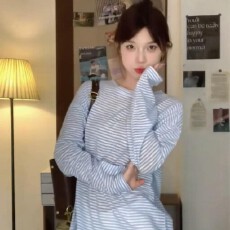 批发【官图天丝螺纹110克】美式复古时尚百搭长袖T恤女修身慵懒风上衣