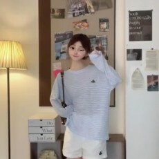 批发【官图天丝螺纹110克】美式复古长袖T恤女修身显瘦慵懒风女士上衣