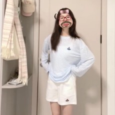 批发【官图天丝螺纹110克】美式复古长袖T恤女修身显瘦微透慵懒风上衣