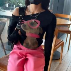 批发【官图德绒180克】美式复古辣妹风长袖<b class='q'>T</b><b class='q'>恤</b>女修身显瘦时尚百搭上衣