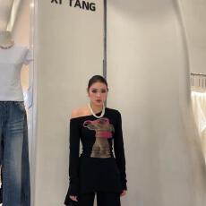 批发【官图德绒180克】美式复古辣妹风性感长袖<b class='q'>T</b><b class='q'>恤</b>女修身显瘦时尚上衣