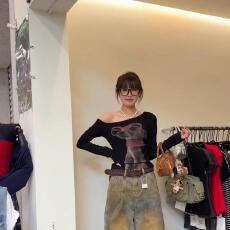 批发【官图德绒180克】美式复古辣妹风修身显瘦长袖<b class='q'>T</b><b class='q'>恤</b>女时尚百搭上衣