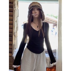 批发【官图人棉】美式复古辣妹风时尚百搭长袖<b class='q'>T</b><b class='q'>恤</b>女设计感小众上衣潮