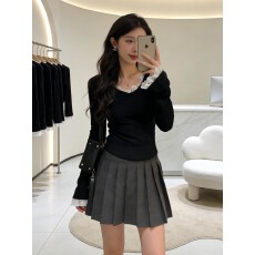 批发【官图人棉】美式复古修身显瘦长袖<b class='q'>T</b><b class='q'>恤</b>女设计感拼接辣妹风上衣潮