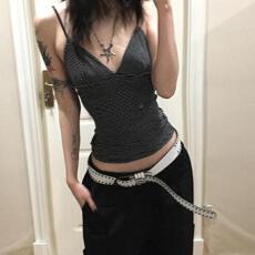 批发【官图天丝爽棉210克】美式复古<b class='q'>街头</b>吊带背心女设计感条纹上衣潮
