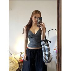 批发【官图天丝爽棉210克】夏季新款<b class='q'>街头</b>吊带背心女设计感条纹上衣潮