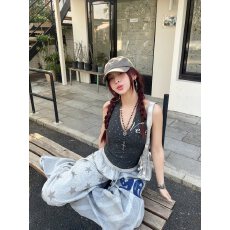 批发【官图人棉螺纹】美式<b class='q'>街头</b>纯欲风挂脖背心女气质修身显瘦辣妹上衣