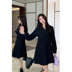 批发法式气质大码灯芯绒斜纹<b class='q'>长袖</b>连衣<b class='q'>裙</b>显瘦西装领短<b class='q'>裙</b>