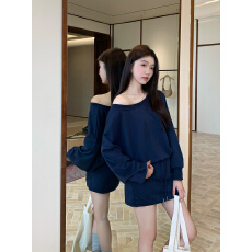 批发｜自家模特图｜大码两件套美式慵懒斜肩卫衣新款松弛感甜辣妹上衣