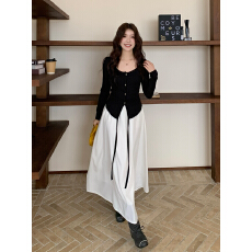 批发两件套 大码法式温柔风白色吊带连衣<b class='q'>裙</b>子套装长<b class='q'>裙</b>