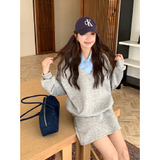 批发｜自家模特图｜假两件卫衣半身裙polo领半身裙两件套学院慵懒套装