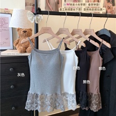 批发带胸垫<b class='q'>中长款</b>下摆蕾丝拼接叠穿吊带背心女夏外穿屁帘打底上衣