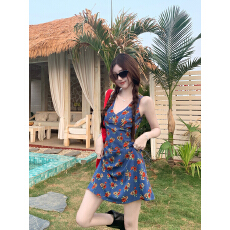 批发大码V领拼接收腰显瘦碎花连衣裙女夏季2026新款<b class='q'>胖</b>MM<b class='q'>无袖</b>背心短裙