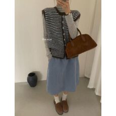 批发韩系减龄气质针织开衫马甲女秋季叠穿宽松无袖软糯糯条纹毛衣<b class='q'>背心</b>