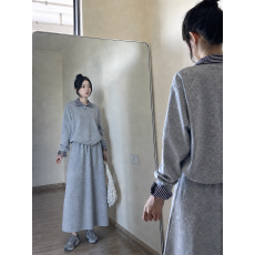 批发大码灰色假两件卫衣半身裙两件套女春秋胖mm显瘦遮肉休闲裙子套装