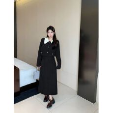批发法式小香风灯芯绒新款套装长袖秋冬娃娃领外套<b class='q'>中长款</b>半身裙两件套
